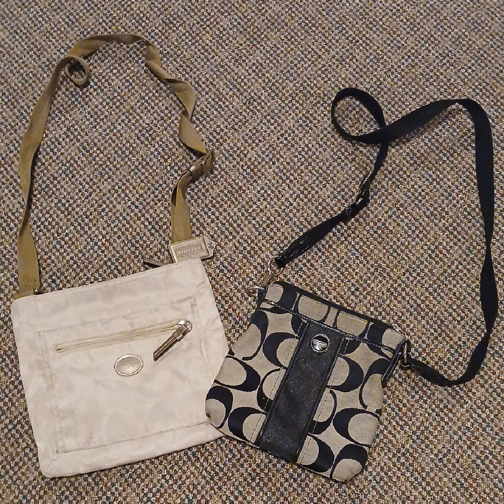Beige Canvas Crossbody Bag with Olive Strap
